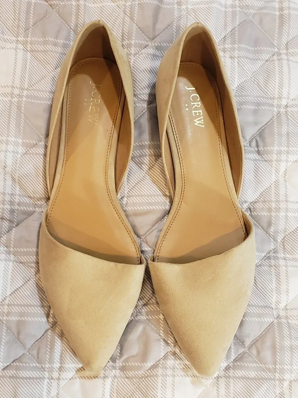 J.Crew Women's Zoe D'Orsay pointed toe flats in tan faux suede Size 10